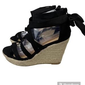 Torrid Black Ankle Wrap Wedge Espadrilles Women's Size 9 W